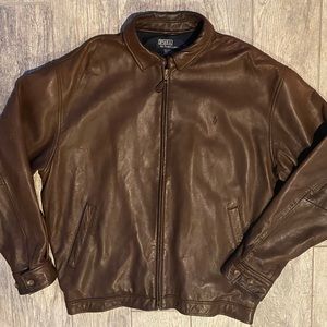 Men's Polo Ralph Lauren Lambskin 100% Leather Jacket, Brown, L